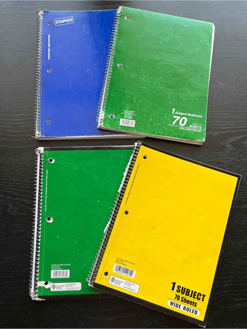 Norcom Staples OfficeMax 1 Subject Spiral Notebook Lot 4 Pack College Wide Ruled